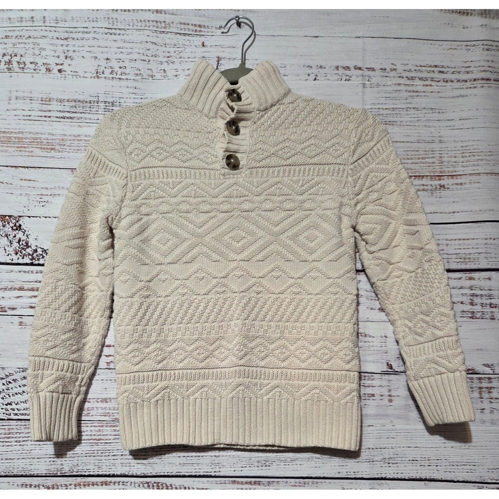 Cat & Jack Boys Cream Geometric Knit Mock Neck Faux Fur Lined Sweater Size S 6/7